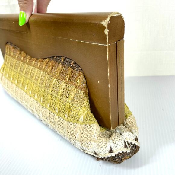 RETRO Woven Clutch Purse Wood Festival Boho Bohemian 70s Neutral Summer Fall - Picture 9 of 11